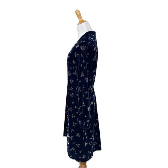 CAbi Style 3875 Decked Out Navy Velvet Floral V Neck LS Elastic Waist Dress Sz M - Picture 4 of 9